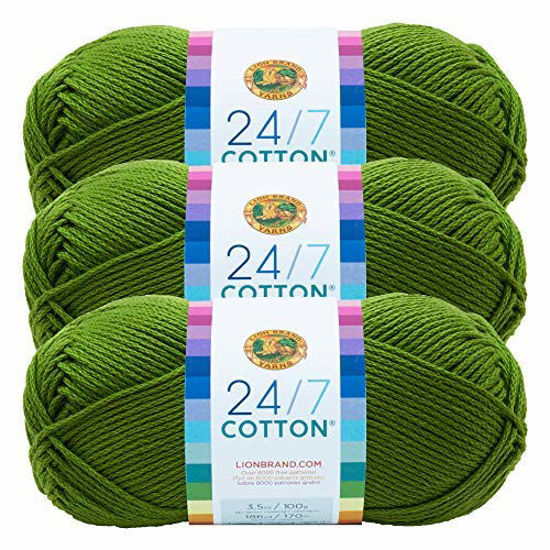 Picture of Lion Brand 24/7 Cotton Yarn, Yarn for Knitting, Crocheting, and Crafts, Grass, 3 Pack