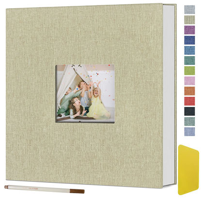 Picture of 40 Pages Photo Album, Self Adhesive Scrapbook for 4x6-10x12 Picture,Linen Cover DIY Memory Album for Guest Book Wedding Baby Christmas Gift, with Scraping Plate and Metallic Pen