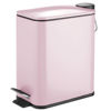 Picture of mDesign Slim Metal Rectangle 1.3 Gallon Trash Can with Step Pedal, Easy-Close Lid, Removable Liner - Narrow Wastebasket Garbage Container Bin for Bathroom, Bedroom, Kitchen, Office - Matte Blush Pink
