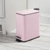 Picture of mDesign Slim Metal Rectangle 1.3 Gallon Trash Can with Step Pedal, Easy-Close Lid, Removable Liner - Narrow Wastebasket Garbage Container Bin for Bathroom, Bedroom, Kitchen, Office - Matte Blush Pink