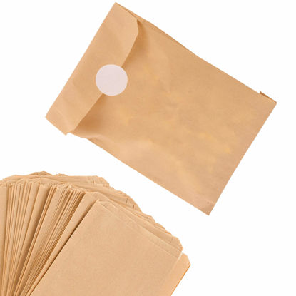 Picture of Paper Sandwich Bags Kraft Brown (125 Pack) Food Grade Bags with White Round Stickers for Sealing - Unbleached Compostable Natural Kraft Paper Stock Bags for Bakery Cookies, Treats, Snacks, Sandwiches