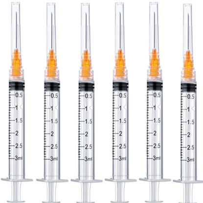 Picture of 25Pack 3ml Plastic Syringe with 25ga, Individually Sealed Syringe for Scientific Labs, Ink Filling, Oil or Glue Applicator
