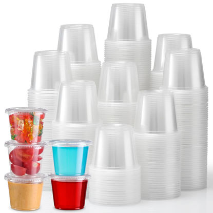 Picture of VITEVER [120 Sets - 5.5 oz ] Portion Cups With Lids, Small Plastic Containers with Lids, Airtight and Stackable Souffle Cups, Jello Shot Cups, Sauce Cups, Condiment Cups for Lunch, Party, Trips