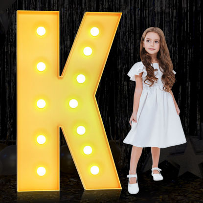 Picture of YOSWPP 4FT Large Marquee Light Up Letters Numbers Giant Mosaic Balloon Frame DIY Kit Alphanumeric Birthday Party Decor,Wedding Backdrop Decoration Anniversary Decoration Foam Board (K, 4FT)