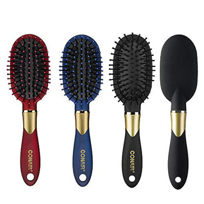 Picture of Conair Velvet Touch Travel Hairbrush, Hairbrush for Men and Women, Cushion Base Everyday Brushing with Soft-Touch Handle, Color May Vary, 1 Count