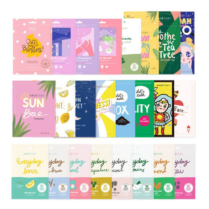 Picture of FaceTory 24 Pack Sheet Mask Collection - Hydrating Essence Korean Sheet Mask, for All Skin Types, Nourishing, Illuminating, Soothing, Collection Variety Pack with Collagen, Cica, Niacinamide, and More
