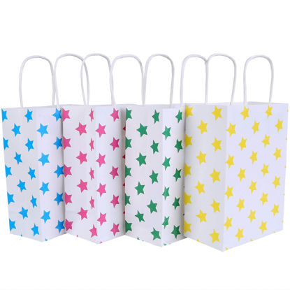 Picture of 24 Pieces Kraft Paper Party Favor Bags with Handle Assorted Colors (Star)