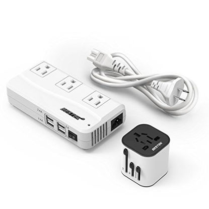 Picture of BESTEK Travel Adapter and Converter Combo, 220v to 110v Voltage Converter with All-in-one International Power Adapter - [Use for USA Appliances Overseas in UK, EU, AU, Asia Covers 150+Countries]