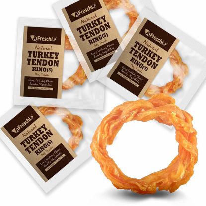 Picture of Afreschi Turkey Tendon Dog Treats for Signature Series, All Natural Human Grade Puppy Chew, Ingredient Sourced from USA, Hypoallergenic, Easy to Digest, Rawhide Alternative, 4 Units/Pack Ring (Small)