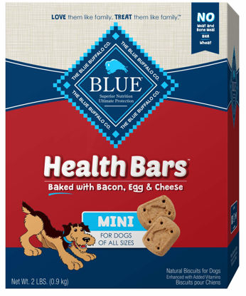 Picture of Blue Buffalo Health Bars Mini Natural Crunchy Dog Treats Biscuits, Bacon, Egg & Cheese 32-oz Box