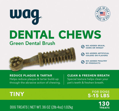 Picture of Amazon Brand - Wag Dental Dog Treats to Help Clean Teeth & Freshen Breath, Mint, Tiny Dogs (5 - 15 lb), 36 Oz