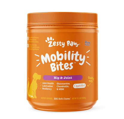 Picture of Zesty Paws Mobility Bites Dog Joint Supplement - Hip and Joint Chews for Dogs - Pet Products with Glucosamine, Chondroitin, & MSM + Vitamins C and E for Dog Joint Relief - Duck - 250 Count