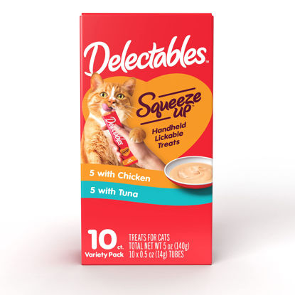 Picture of Hartz Delectables Squeeze Up Interactive Lickable Wet Cat Treats for Adult & Senior Cats, Chicken & Tuna, 10 Count,0.4 pounds