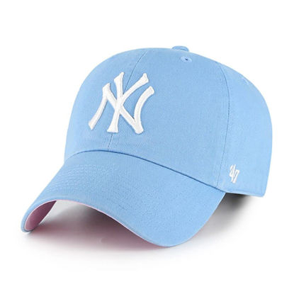 Picture of '47 New York Yankees Ballpark Clean Up Dad Hat Baseball Cap - Columbia Blue Columbia Blue, White, Pink One Size