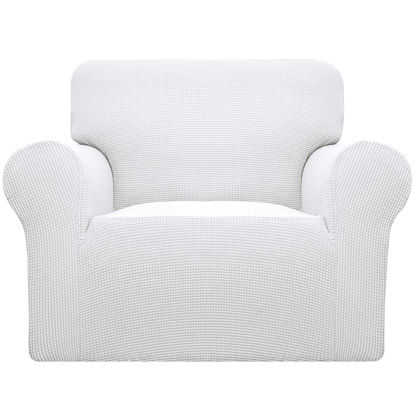 Picture of Easy-Going Stretch Chair Sofa Slipcover 1-Piece Couch Sofa Cover Furniture Protector Soft with Elastic Bottom for Kids, Pet. Spandex Jacquard Fabric Small Checks (Chair, Snow White)