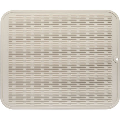 Picture of MicoYang Silicone Dish Drying Mat for Multiple Usage,Easy clean,Eco-friendly,Heat-resistant Silicone Mat for Kitchen Counter or Sink,Refrigerator or Drawer Liner Tapioca XL 18 inches x 16 inches