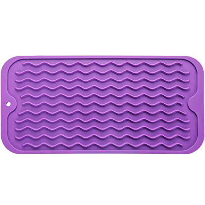 Picture of MicoYang Silicone Dish Drying Mat for Multiple Usage,Easy clean,Eco-friendly,Heat-resistant Silicone Mat for Kitchen Counter,Sink,Bar,Bottle,or Cup Purple S 12 inches x 6 inches