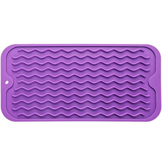 Picture of MicoYang Silicone Dish Drying Mat for Multiple Usage,Easy clean,Eco-friendly,Heat-resistant Silicone Mat for Kitchen Counter,Sink,Bar,Bottle,or Cup Purple S 12 inches x 6 inches