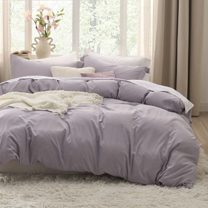 Picture of Bedsure Dusty Purple Duvet Cover Queen Size - Soft Prewashed Queen Duvet Cover Set, 3 Pieces, 1 Duvet Cover 90x90 Inches with Zipper Closure and 2 Pillow Shams, Comforter Not Included