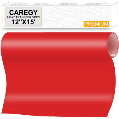 Picture of HTV Iron on Vinyl 12inch x15 Feet Roll by CAREGY Easy to Cut & Weed Iron on Heat Transfer Vinyl DIY Heat Press Design for T-Shirts Red