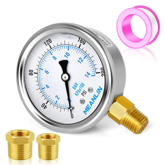 Picture of MEANLIN MEASURE 0~200Psi Stainless Steel 1/4" NPT 2.5" FACE DIAL Liquid Filled Pressure Gauge WOG Water Oil Gas Lower Mount