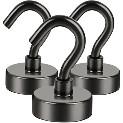 Picture of DIYMAG Black Magnetic Utility Hooks, 25Lbs Heavy Duty Rare Earth Neodymium Magnet Hooks with Nickel Coating for Kitchen, Cruise, Classroom, Workplace, Office and Garage etc, Pack of 3