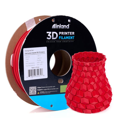 Picture of Inland PLA 3D Printer Filament 1.75mm - Dimensional Accuracy +/- 0.03mm - 1kg Cardboard Spool (2.2 lbs) - Fits Most FDM/FFF Printers - Odor Free, Clog Free Filaments - True Red
