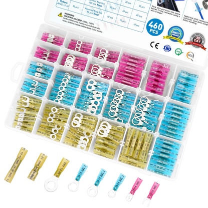 Picture of TICONN 460Pcs Heat Shrink Wire Connectors, Waterproof Automotive Marine Electrical Terminals Kit, Crimp Connector Assortment, Ring Fork Spade Butt Splices