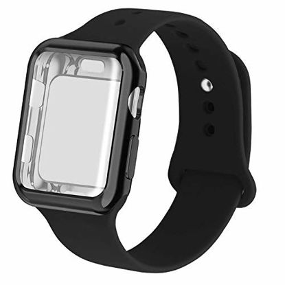 Picture of RUOQINI Smartwatch Band with Case Compatiable for Apple Watch Band, Silicone Sport Band and TPU Case for Series 4/3/2/1,Black Band with Black Case in 40SM Size