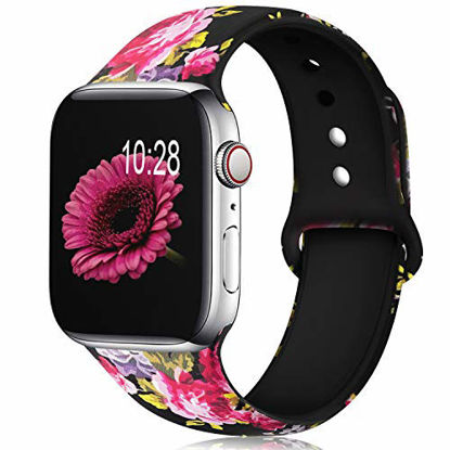 Picture of KOLEK Floral Bands Compatible with Apple Watch 44mm 42mm, Silicone Fadeless Pattern Printed Replacement Bands for iWatch Series 4 3 2 1, Pink Flower, S, M