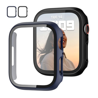 Picture of 2 Pack Case with Tempered Glass Screen Protector for Apple Watch Series 8 Series 7 45mm,JZK Slim Guard Bumper Full Hard PC Protective Cover HD Thin Cover for iWatch 8/7 45mm Accessories,Black+Blue