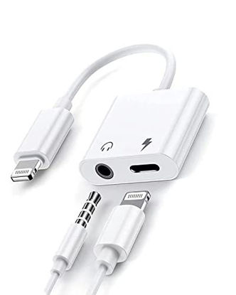 Picture of [Apple MFi Certified] Headphone Adapter for iPhone,2 in 1 Lightning to 3.5mm AUX Audio + Charger Splitter Jack Cable Splitter Compatible with iPhone 13/12/11/XS/XR/X 8/iPad,Support All iOS Systems