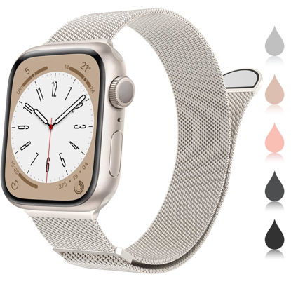 Picture of Marge Plus for Apple Watch Band Series Ultra SE 8 7 6 5 4 3 2 1 38mm 40mm 41mm 42mm 44mm 45mm 49mm Women and Men, Stainless Steel Mesh Loop Magnetic Clasp Replacement for iWatch Bands (41mm/40mm/38mm, A--Starlight).