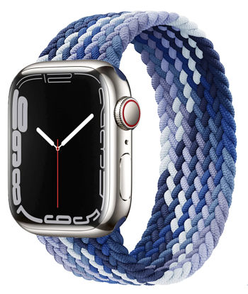 Picture of Proworthy Braided Solo Loop Compatible With Apple Watch Band 42mm 44mm 45mm for Men and Women, Stretch Nylon Elastic Strap Wristband for iWatch Series SE 7 6 5 4 3 2 1 (Gradient Blue, XS)