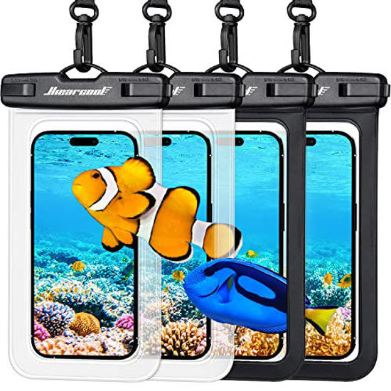 Picture of Hiearcool Waterproof Phone Pouch, Waterproof Phone Case for iPhone, Waterproof Phone Bag Cell Phone Waterproof Pouch Cruise Travel Vacation Essentials Large Waterproof Phone Holder 4 Pack-Black&Clear