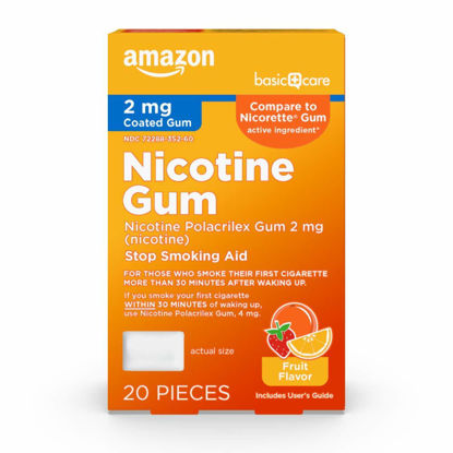 Picture of Amazon Basic Care Nicotine Polacrilex Gum, 2 Mg (nicotine), Fruit Flavor, 20 Count
