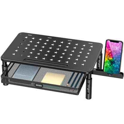 Picture of Zimilar Monitor Stand Riser with Metal Mesh Drawer, Height Adjustable Monitor Riser with Phone Holder for Computer, Laptop, Printer, Notebook, Premium Metal Computer Monitor Stand with Storage