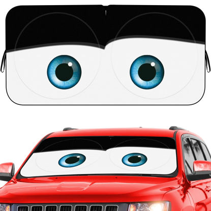Picture of Car Windshield Sun Shade, Car Sun Shade Funny Car Eyes Sun Visor for Car Windshield, Wear-Resistant Black Tape, Foldable 59‘’x27.5‘’/63''x31.5''