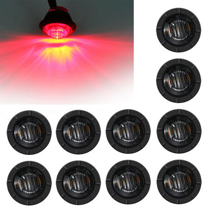 Picture of FXC 10x 3/4" Round LED Clearence Light Front Rear Side Marker Indicators Light for Truck Car Bus Trailer Van Caravan Boat, Taillight Brake Stop Lamp Redsmoked