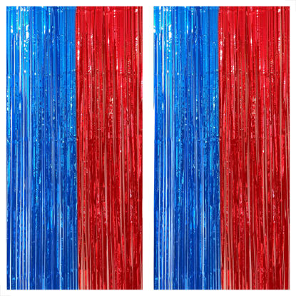 Picture of KatchOn, Red and Blue Streamers, Pack of 2 - Xtralarge, 8x6.4 Feet | Red and Blue Fringe Curtain, Red and Blue Party Decorations | Red and Blue Graduation Decorations | Circus Theme Party Decorations
