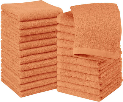 Picture of Utopia Towels Cotton Washcloths Set - 100% Ring Spun Cotton, Premium Quality Flannel Face Cloths, Highly Absorbent and Soft Feel Fingertip Towels (24 Pack, Peach)