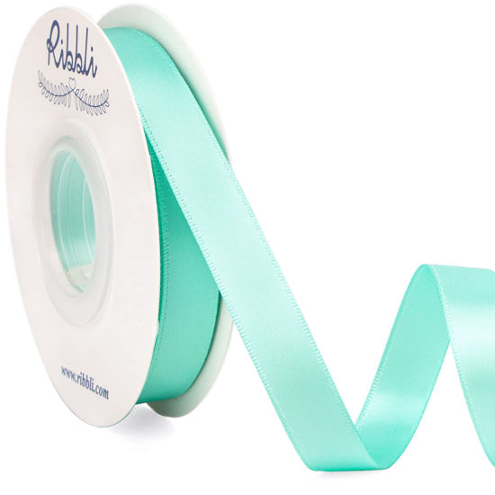 Picture of Ribbli Aqua Blue Double Faced Satin Ribbon,1/2” x Continuous 25 Yards,Use for Bows Bouquet,Gift Wrapping,Wedding Decorating
