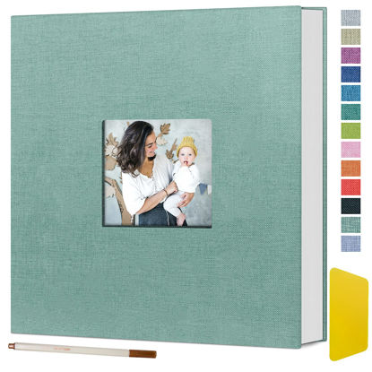 Picture of 60 Pages Photo Album, Self Adhesive Scrapbook for 4x6-10x12 Picture, Linen Cover DIY Memory Album for Guest Book Wedding Baby Christmas Gift, with Scraping Plate and Metallic Pen