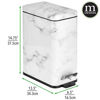 Picture of mDesign Slim Metal Rectangle 2.6 Gallon Trash Can with Step Pedal, Easy-Close Lid, Removable Liner - Narrow Wastebasket Garbage Container Bin for Bathroom, Bedroom, Kitchen, Office - White Marble