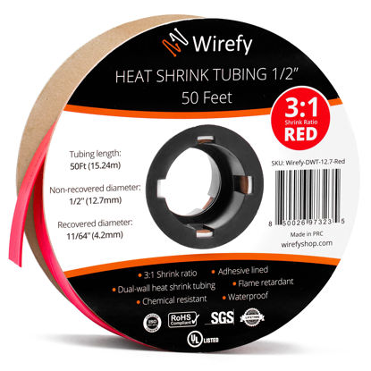 Picture of Wirefy 1/2" Heat Shrink Tubing - 3:1 Ratio - Adhesive Lined - Marine Grade Heat Shrink - Red - 50 Feet Roll
