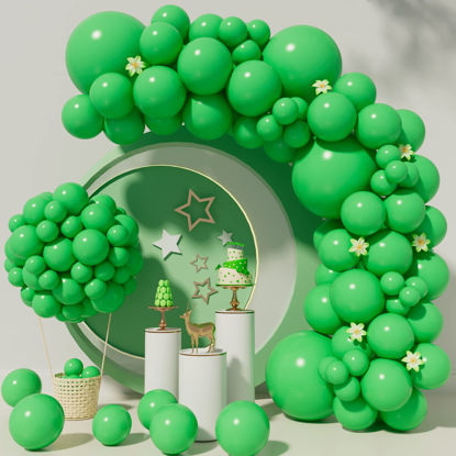 Picture of Green Balloons 110Pcs Green Balloon Garland Arch Kit 5/10/12/18 Inch Matte Latex Green Balloons Different Sizes as Safari Jungle Baby Shower Birthday Christmas Balloons Dinosaur Party Decorations