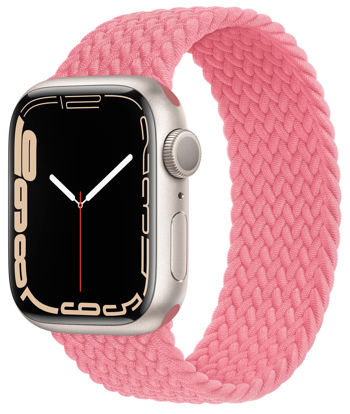 Picture of Proworthy Braided Solo Loop Compatible With Apple Watch Band 42mm 44mm 45mm for Men and Women, Stretch Nylon Elastic Strap Wristband for iWatch Series SE 7 6 5 4 3 2 1 (Pink Punch, XS)