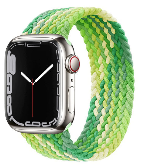 Picture of Proworthy Braided Solo Loop Compatible With Apple Watch Band 42mm 44mm 45mm for Men and Women, Stretch Nylon Elastic Strap Wristband for iWatch Series SE 7 6 5 4 3 2 1 (M, Gradient Green)