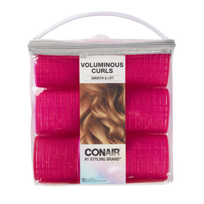 Picture of Conair Self Grip Extra Large Hair Rollers, Hair Curlers, Self Grip Hair Rollers, Hot Pink, 9 Pack with Storage Bag