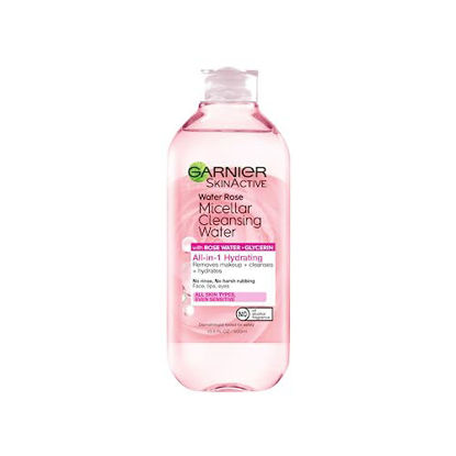 Picture of Garnier SkinActive Micellar Water with Rose Water and Glycerin, Facial Cleanser & Makeup Remover, All-in-1 Hydrating, 13.5 Fl Oz (400mL), 1 Count (Packaging May Vary)